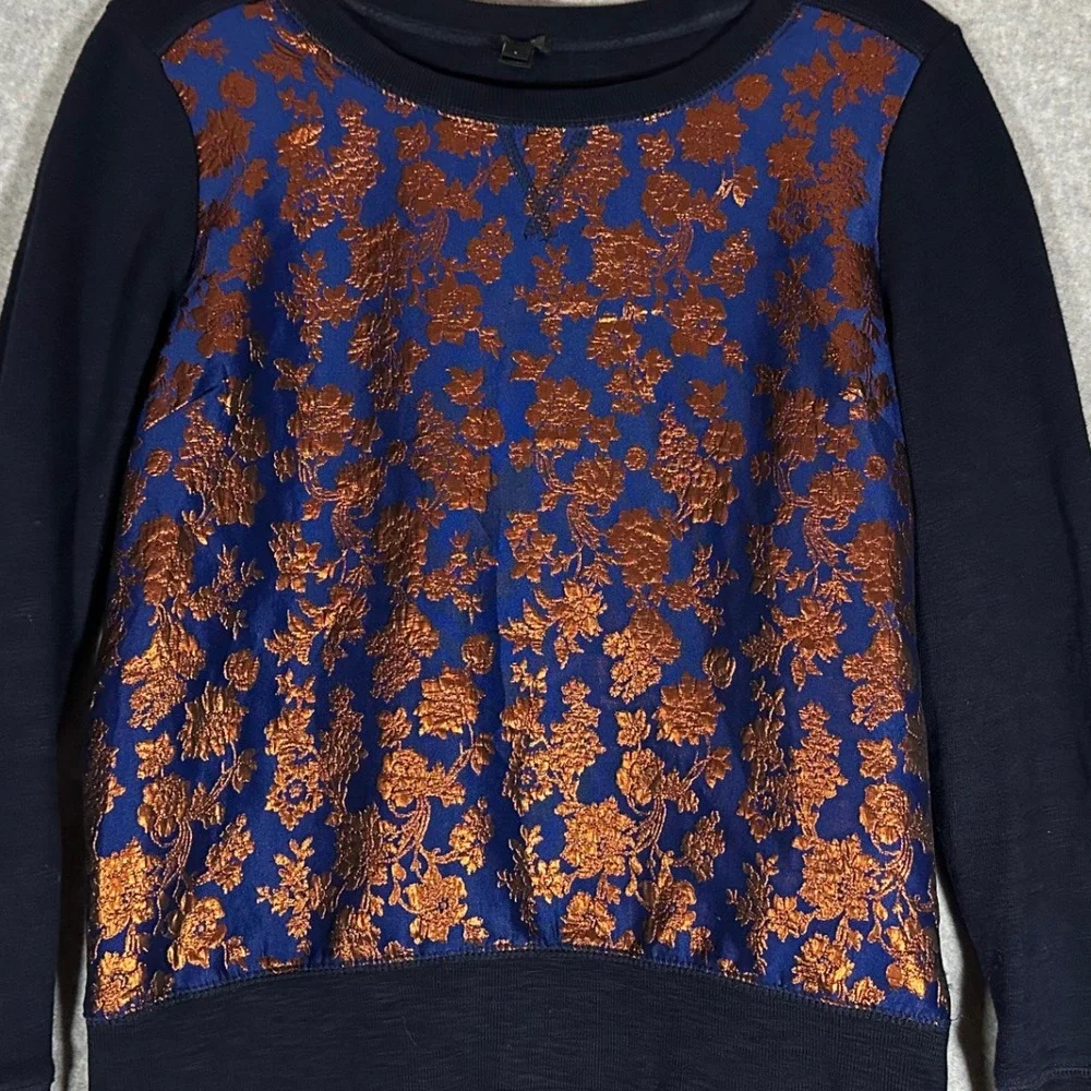 J Crew Brocade Metallic Floral Crewneck Sweatshirt Sz S Jacquard Shimmer Holiday